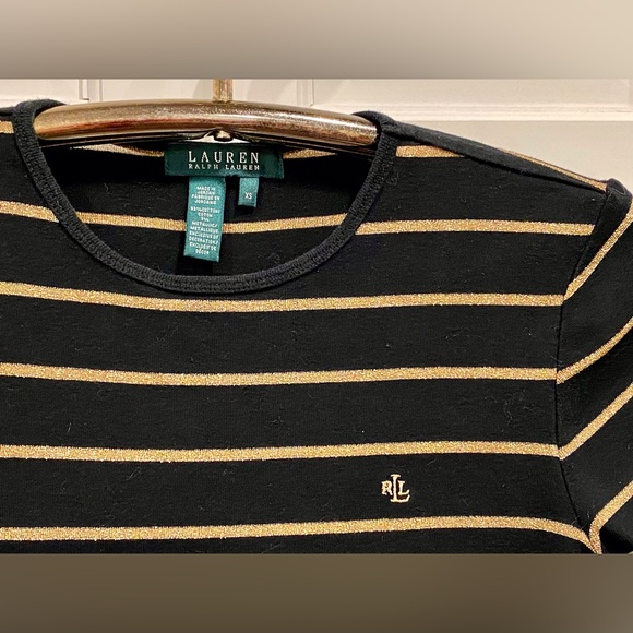 Ralph Lauren green label black with gold metallic stripes tee shirt - Picture 3 of 7